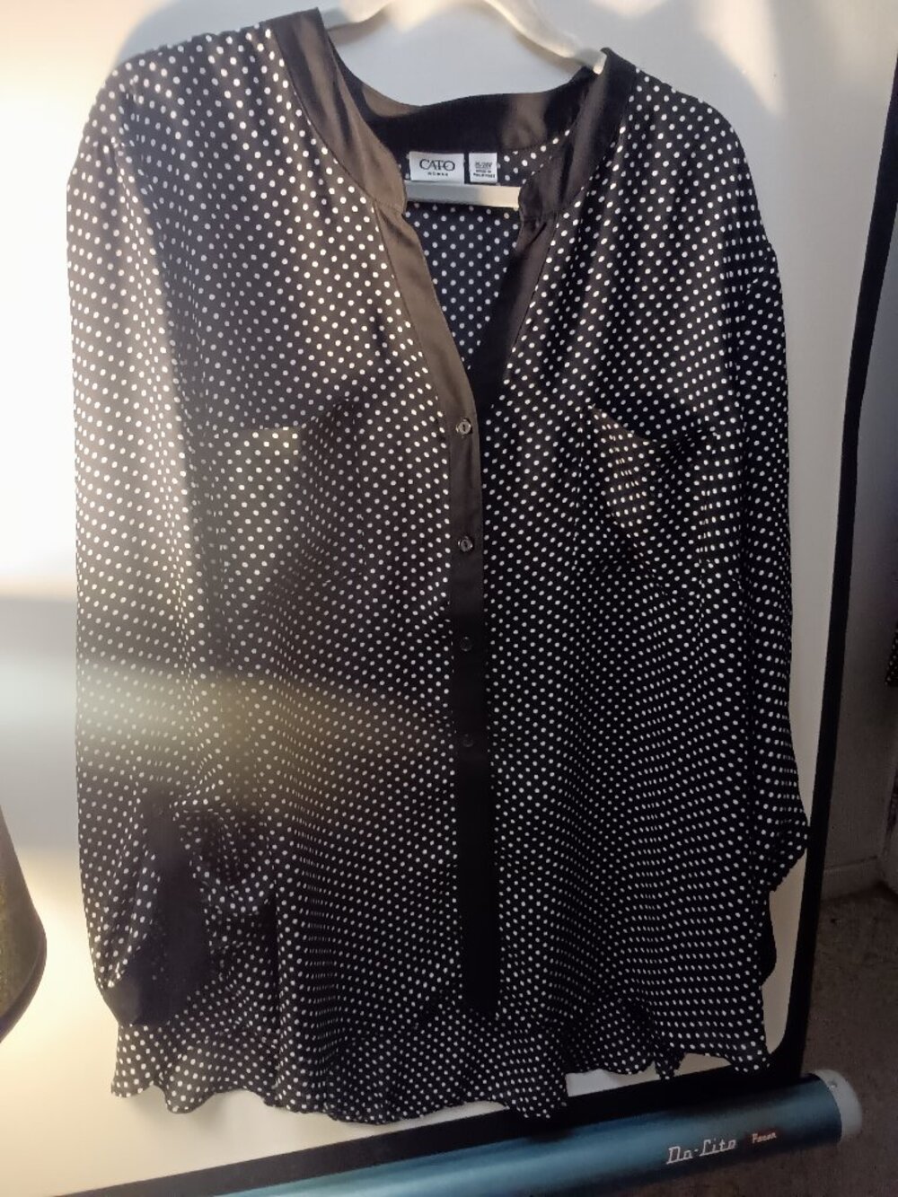 Cato Black and White Polka Dot V-Neck Button Blouse